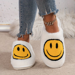 Women's Smile Face Plush Slippers Warm Indoor Closed Toe Flat Fuzzy Shoes