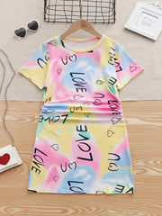Girls Tie Dye Heart Pattern Dress for Hip Hop Dance