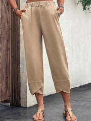 Solid Cropped Carrot Pants Casual Elastic Waist Versatile Pants