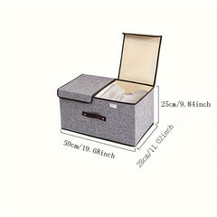 Cotton Linen Foldable Storage Box Organizer Double Cover 50x30x19cm