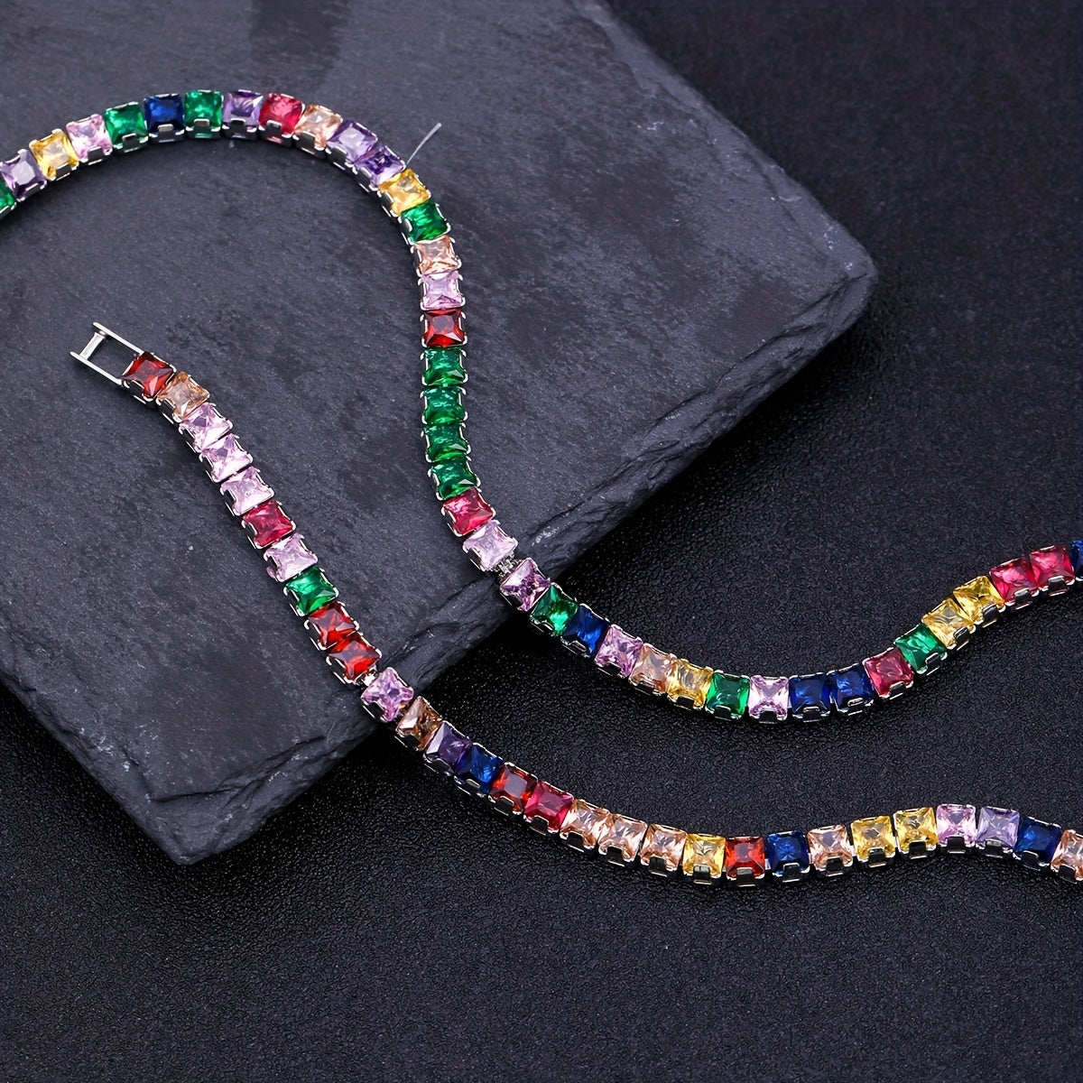 Colorful Cubic Zirconia Chain Necklace For Girls