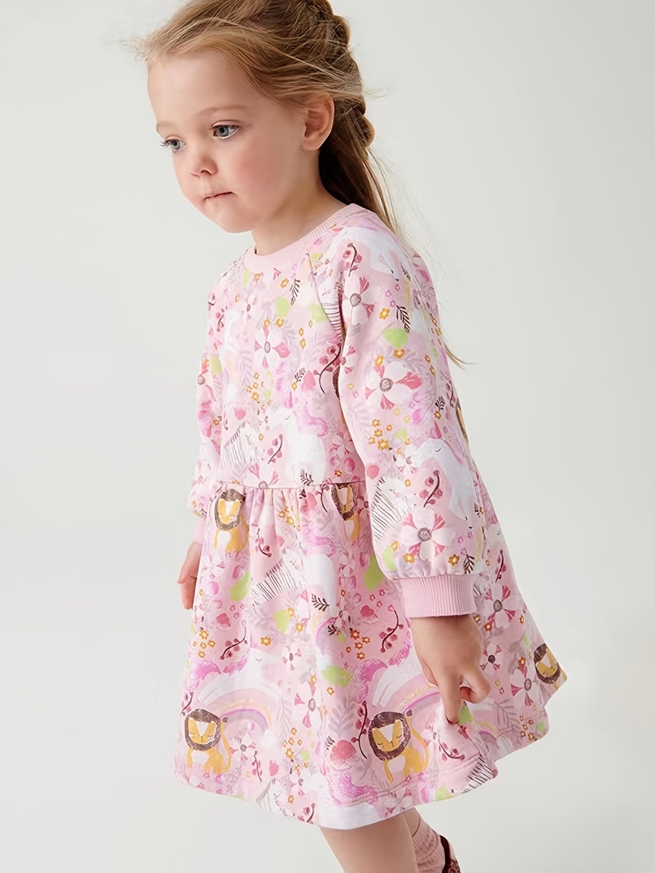 Girls Sweet Animal Graphic Long Sleeve Princess Dress