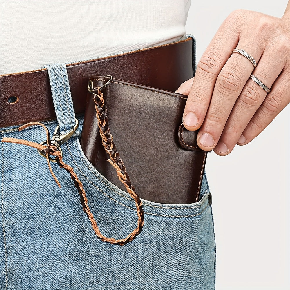 Three Fold Leather Wallet with Card Slot and Lanyard - Unisex Gift