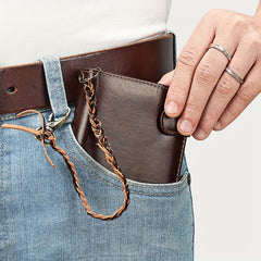 Three Fold Leather Wallet with Card Slot and Lanyard - Unisex Gift