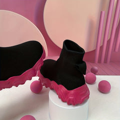 Girl's High Top Woven Knit Slip On Sock Shoes