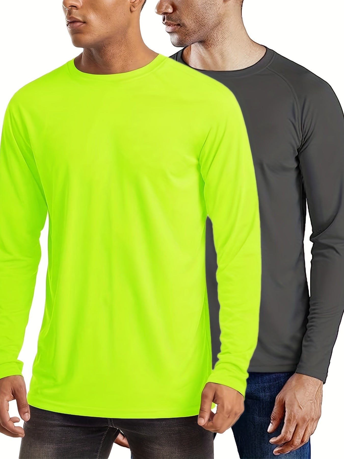2 Pcs Men's UPF 50 Sun Protection T-shirts Long Sleeve Quick Dry Tops