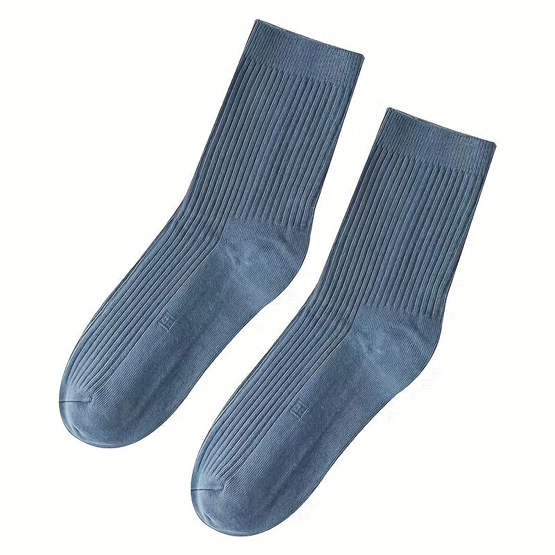 5 Pairs Solid Ribbed Socks Women's Stockings