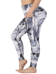 Fashionable Ink Print High Waist Yoga Pants Slim Fit Ankle Length Activewear
