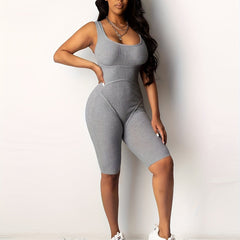 Solid Crew Neck Romper Jumpsuit Sleeveless Summer Casual Women's Clothing