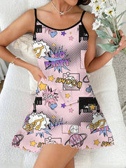 Letter Print Nightdress Spaghetti Strap Sleep Dress Women's Sleepwear