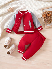 Infant Baseball Sports Set Contrast Jacket Coat Trousers