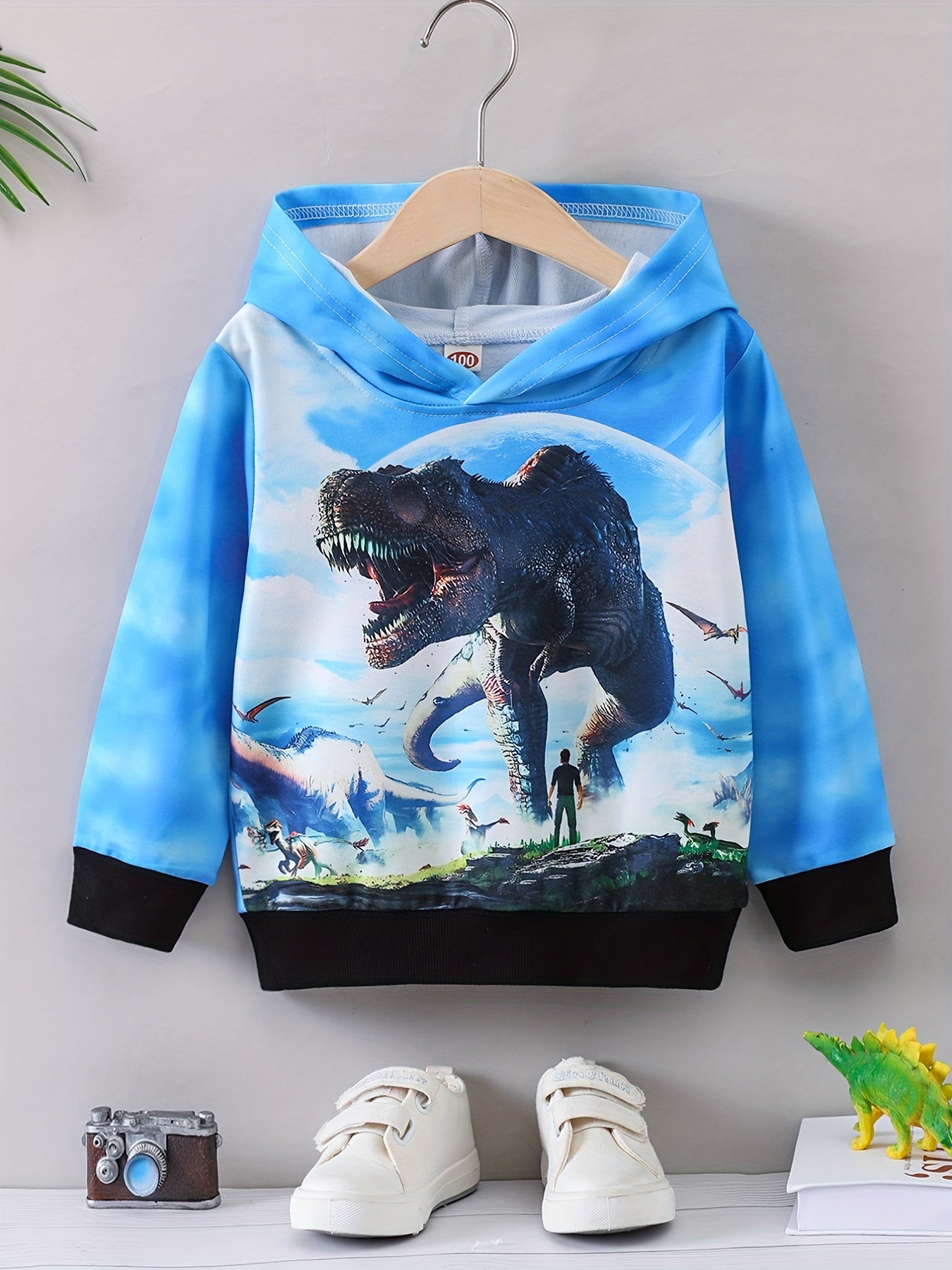 Dino 3D Print Boys Hooded Sweatshirt Spring Fall Long Sleeve Kids Clothing