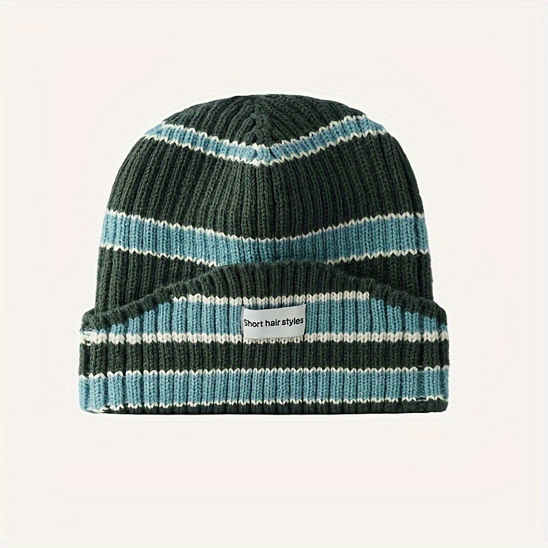 Striped Warm Knitted Beanie Hat Winter Soft Warm Ear Protection Casual Cap