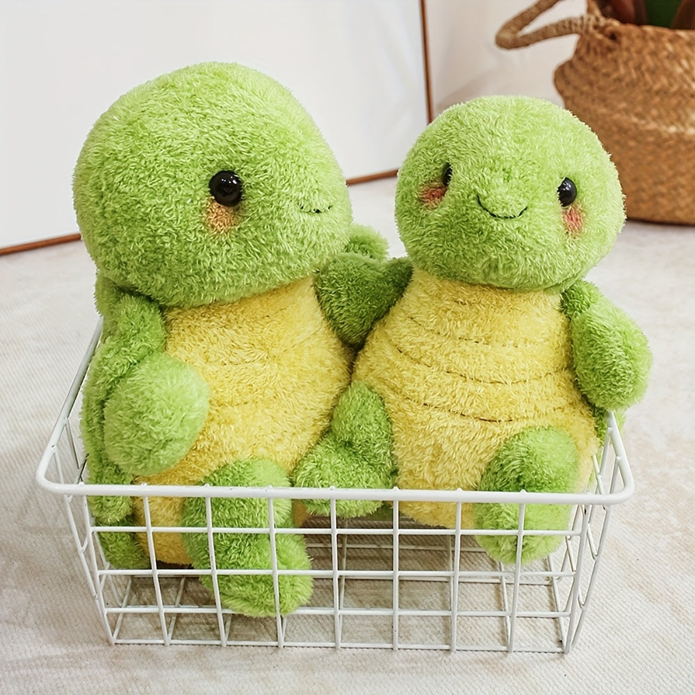 Soft Plush Turtle Stuffed Animal Toy Realistic Green Fuzzy Turtle with Yellow Be