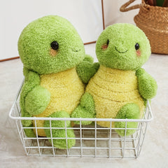 Soft Plush Turtle Stuffed Animal Toy Realistic Green Fuzzy Turtle with Yellow Be