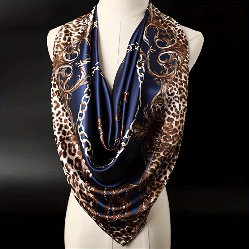 Leopard Navy Shawl 35 43 Square Scarf Silk Neck Scarf Head Wrap