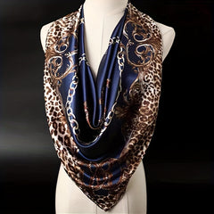 Leopard Navy Shawl 35 43 Square Scarf Silk Neck Scarf Head Wrap
