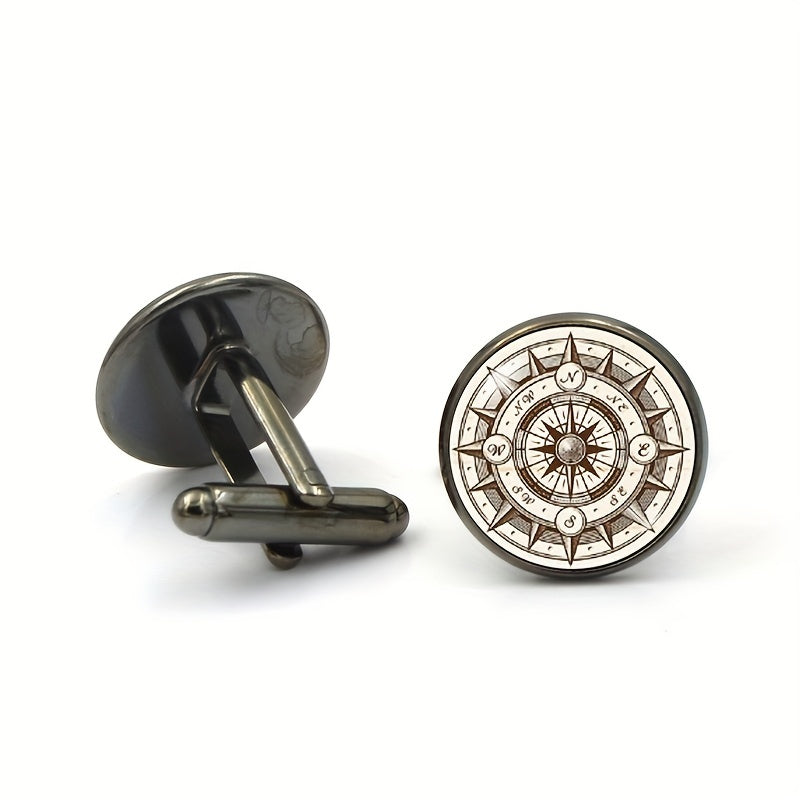Retro Compass Time Cufflinks Tie Clip Set