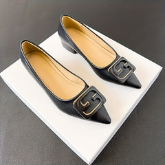 Women's Solid Pointed Toe Low Chunky Heel Slip On Shoes