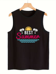 Coconut Tree & Sun Pattern Stretchy Sports Vest Women's Activewear