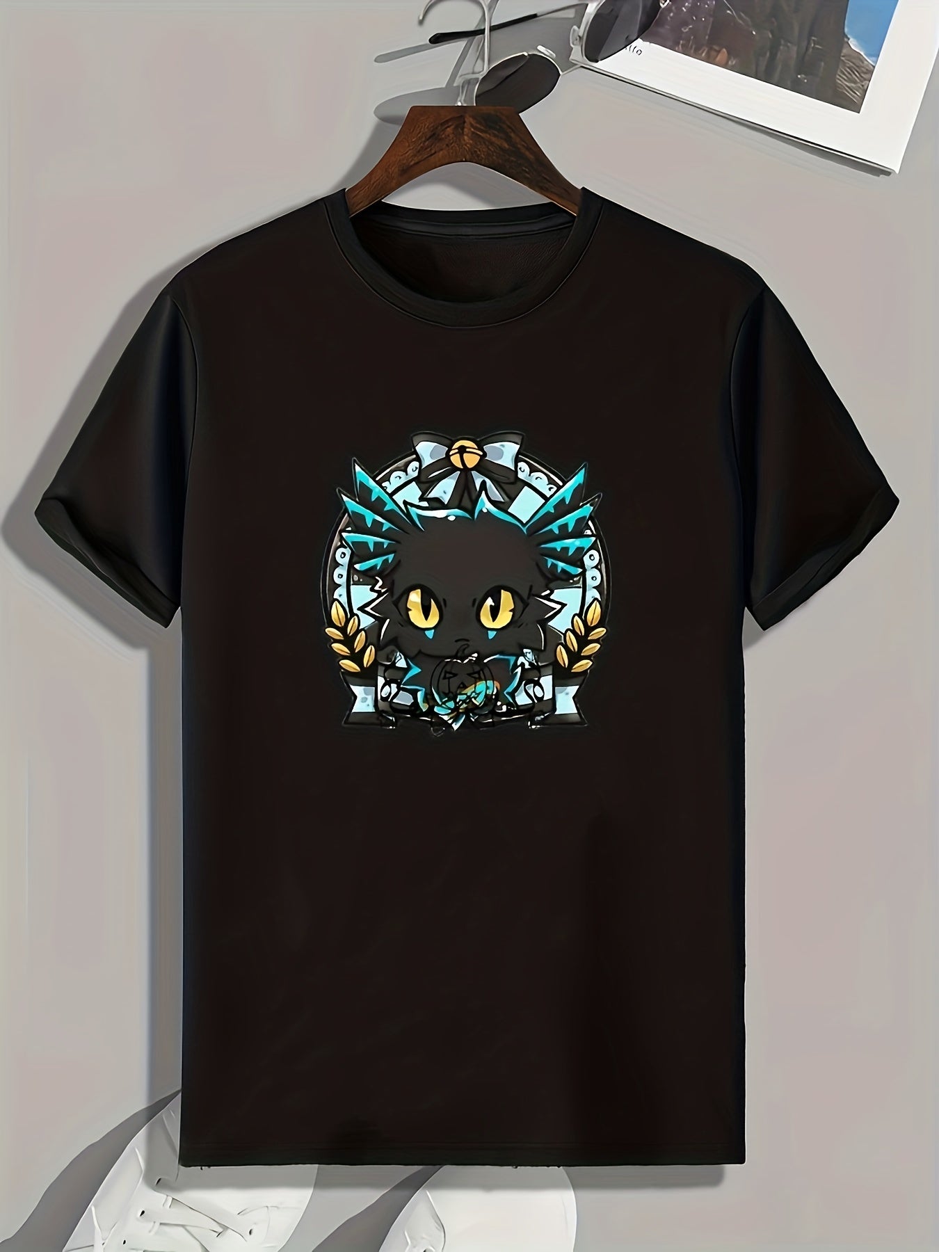 Cartoon Pattern Print Men's Comfy Sports T-shirt Graphic Tee