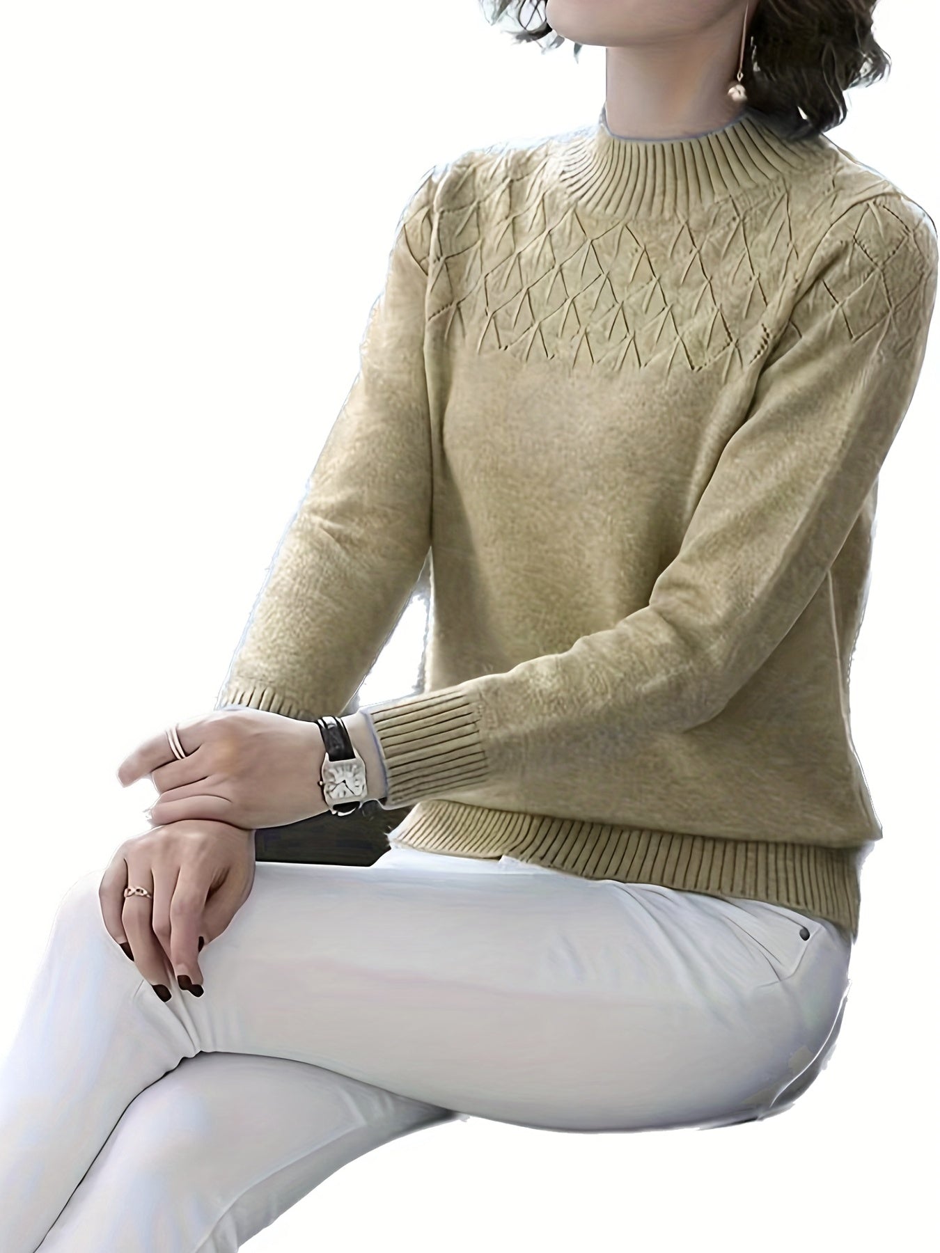 Mock Neck Long Sleeve Sweater for Women