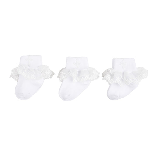 3 Pairs Baby Cross Embroidery Socks for Girls