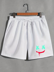 Smile Print Men's Casual Shorts Activewear Comfy Drawstring Shorts