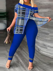 Plaid Print One Shoulder Top & Leggings Set