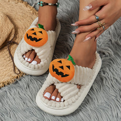 Halloween Pumpkin Decor Slippers Cross Strap Platform Comfort Indoor Shoes