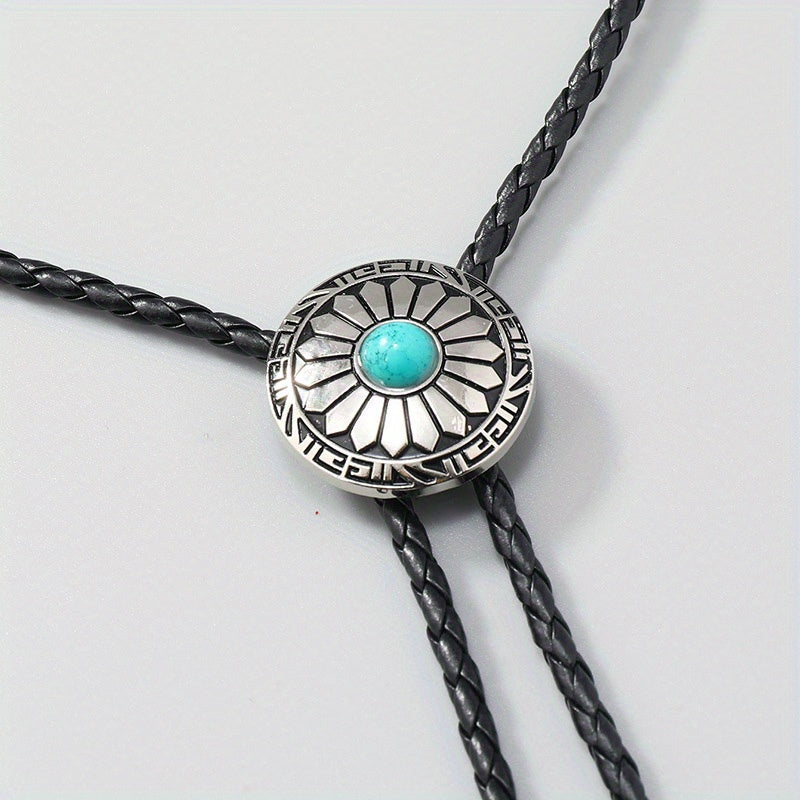 Leather Braided Necklace Vintage Cowboy Collar With Bow Tie For Men