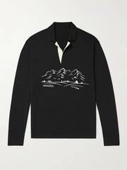 Mountain Pattern Knit Polo Shirt Men's Casual Lapel Stretch Pullover Sweater