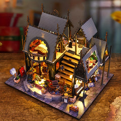 MAOMIYU Wooden Cabin Model Kit 3D Puzzle Dark Gray Brown Interior Room