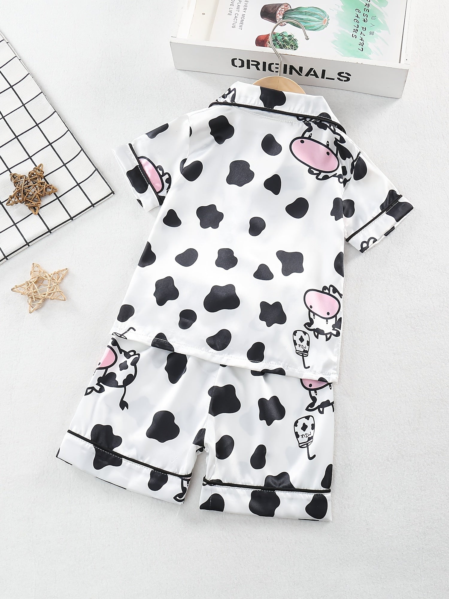 Toddler Girl's Cow Pajamas Set Cute Button Top & Shorts PJ Lounge Wear