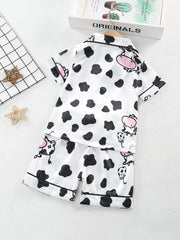 Toddler Girl's Cow Pajamas Set Cute Button Top & Shorts PJ Lounge Wear