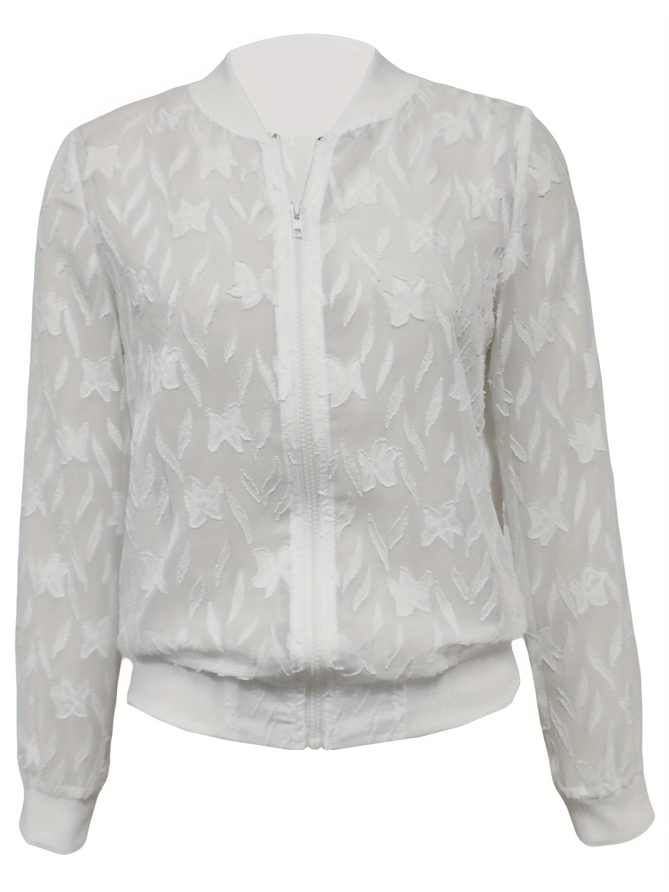 Jacquard Zip Up Jacket Baseball Neck Long Sleeve Outerwear