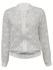 Jacquard Zip Up Jacket Baseball Neck Long Sleeve Outerwear