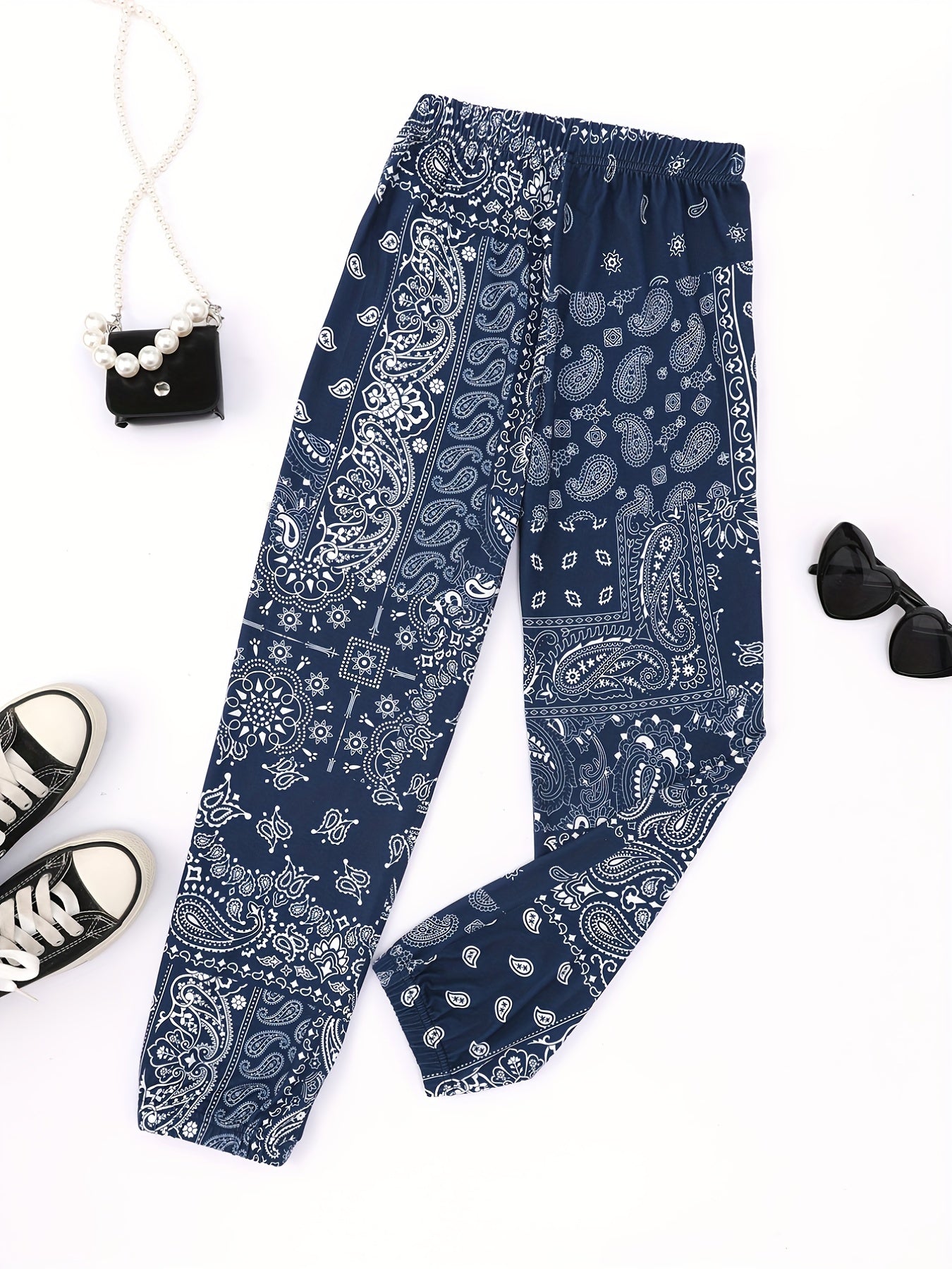 Girls Abstract Graphic Sweatpants Elastic Waist Loose Casual Sport Jogger Pants