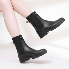 Women's Waterproof Medium Tube Rain Boots Solid Non slip Outdoor Work Shoes