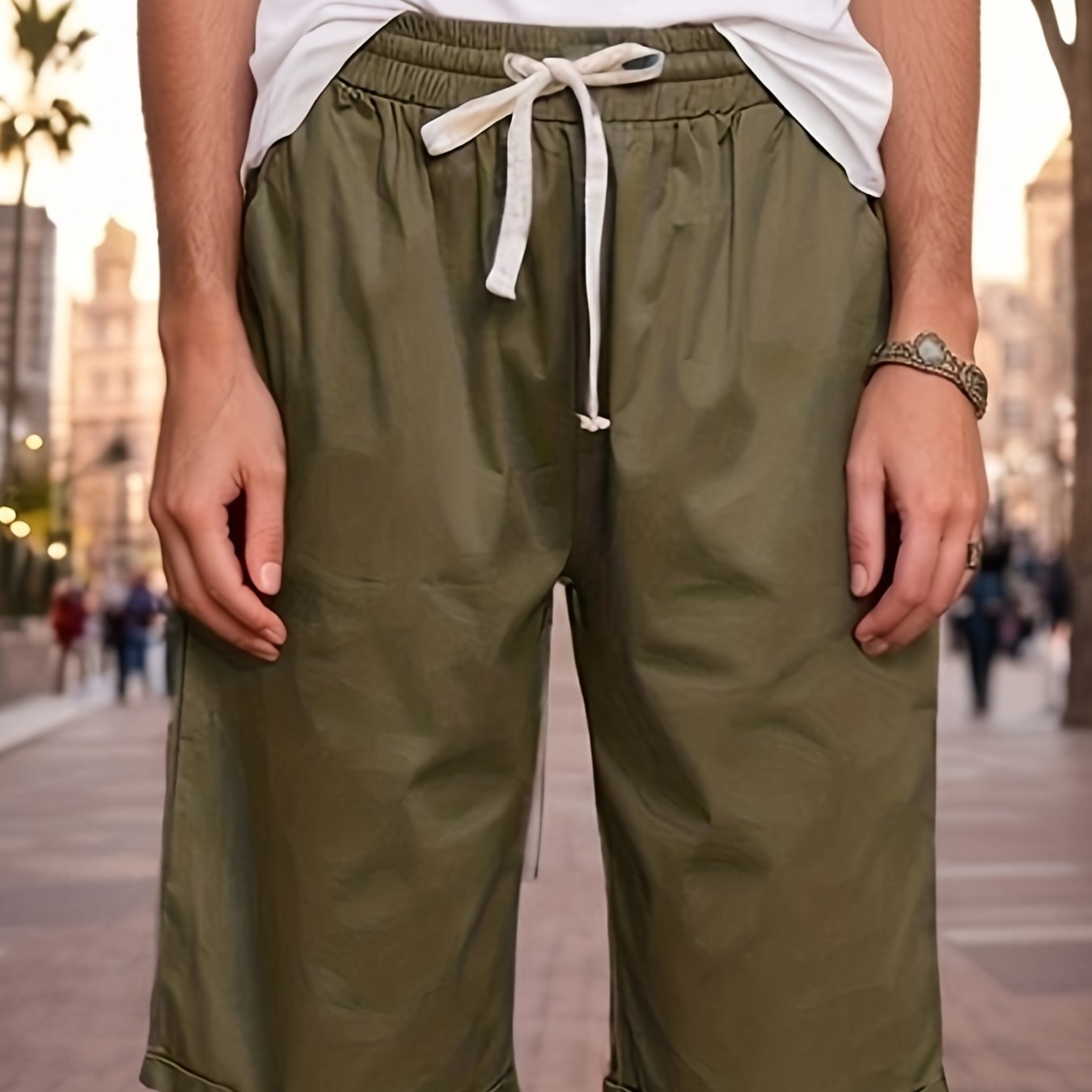 Drawstring Bermuda Shorts with Dual Pockets for Women