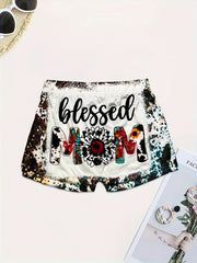 Blessed MOM Print Skinny Shorts Casual Shorts Spring Summer