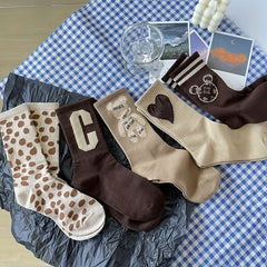 Letter & Heart Print Socks Women's Stockings