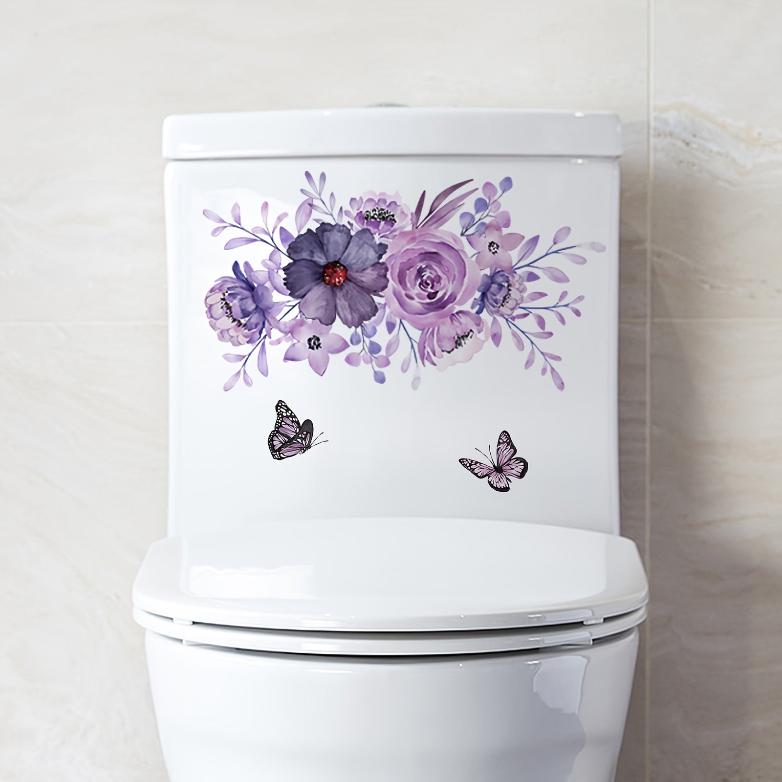 Purple Butterfly Flying Flower Leaves Wall Sticker Toilet Sticker