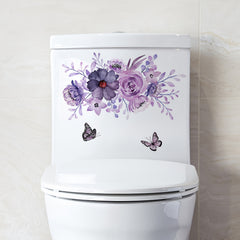 Purple Butterfly Flying Flower Leaves Wall Sticker Toilet Sticker