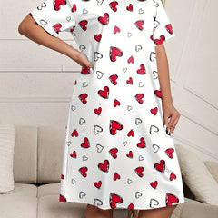 Casual Nightdress Women's Plus Heart Print Short Sleeve Medium Stretch