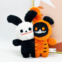 62in Double Headed Plush Toy Pumpkin Rabbit Skull Stuffed Animal Orange