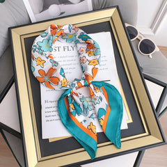 70cm Flower Graffiti Print Bandana Satin Square Scarf