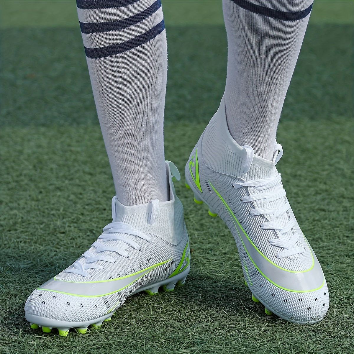 Men's High Top Spiked Football Boots, Geometry Pattern Soccer Cleats