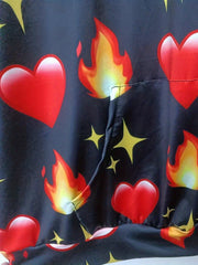 Plus size Heart & Fire Print LS Stretch Hoodie With Pocket