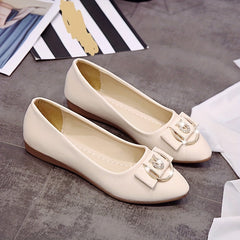 Women's Rhinestone Buckle Bow Flats Slip On Shoes